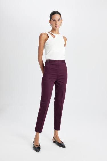 Pantalon Cigarette en satin Droit à taille régulière