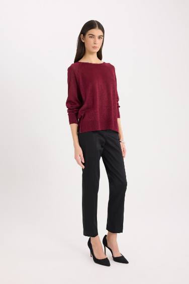 Sigaret Saten Kumaş Pantolon Normal Bel Basic Düz Beli Lastikli Düz Paça