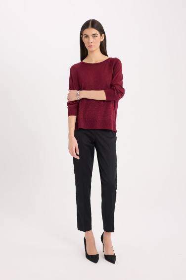 Sigaret Saten Kumaş Pantolon Normal Bel Basic Düz Beli Lastikli Düz Paça