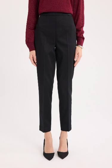 Sigaret Saten Kumaş Pantolon Normal Bel Basic Düz Beli Lastikli Düz Paça