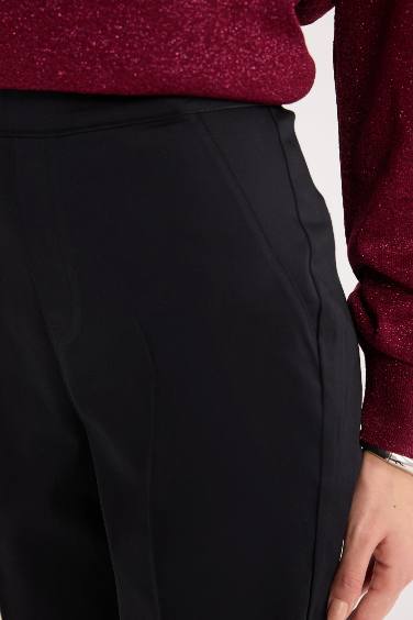 Sigaret Saten Kumaş Pantolon Normal Bel Basic Düz Beli Lastikli Düz Paça