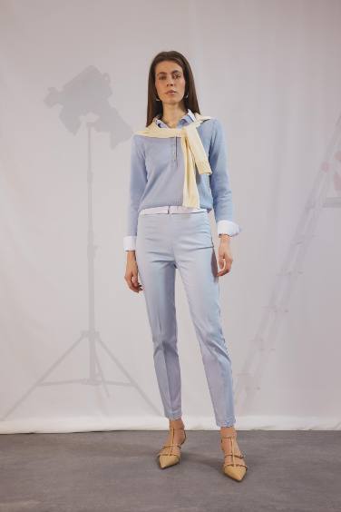 Sigaret Saten Kumaş Pantolon Normal Bel Basic Düz Beli Lastikli Düz Paça