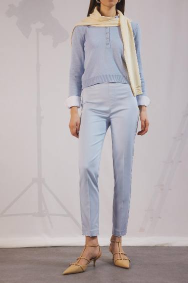 Sigaret Saten Kumaş Pantolon Normal Bel Basic Düz Beli Lastikli Düz Paça