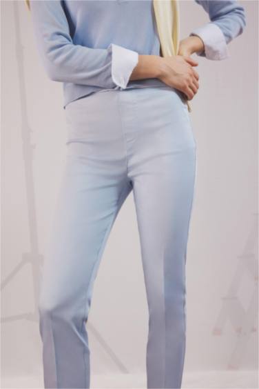 Sigaret Saten Kumaş Pantolon Normal Bel Basic Düz Beli Lastikli Düz Paça