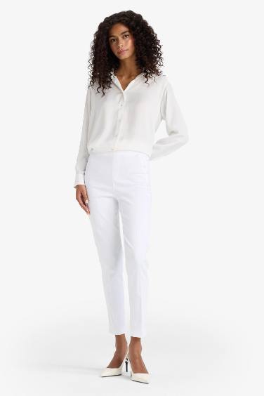 Sigaret Saten Kumaş Pantolon Normal Bel Basic Düz Beli Lastikli Düz Paça