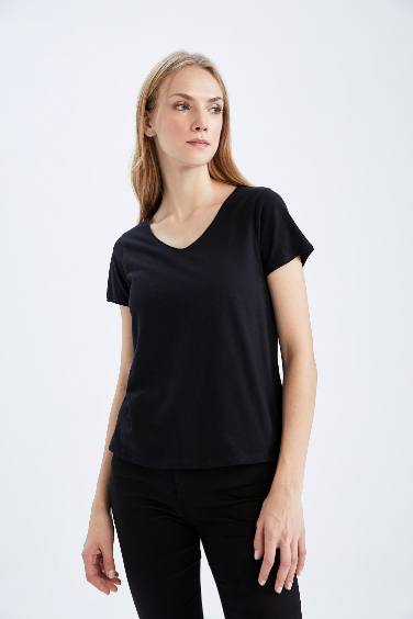 V-Neck Basic Relax Fit Short Sleeve T-Shirt