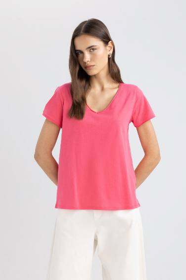 Regular Fit V-neck Short Sleeve T-Shirt