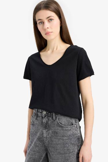 Regular Fit V Neck Basic Short Sleeve T-Shirt