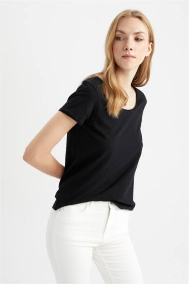 تيشيرت قطن نص ردن قصة عادية بياخة مستديرة