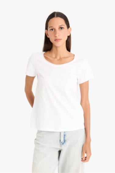 Regular Fit Round Collar Basic White T-Shirt