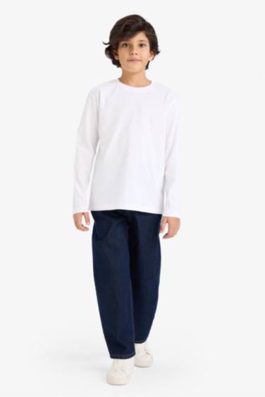 تيشيرت كم طويل قصة عادية برقبة مستديرة