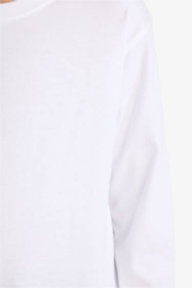 تيشيرت كم طويل قصة عادية برقبة مستديرة