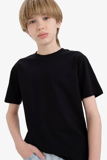 Erkek Çocuk Bisiklet Yaka Basic Düz Kısa Kollu Okul Tişörtü