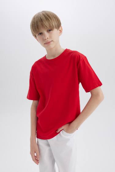 Boy Red Crew Neck T-Shirt