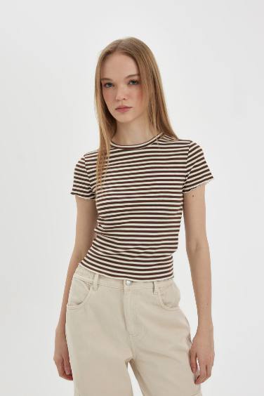 Fitted Crew Neck Striped T-Shirt