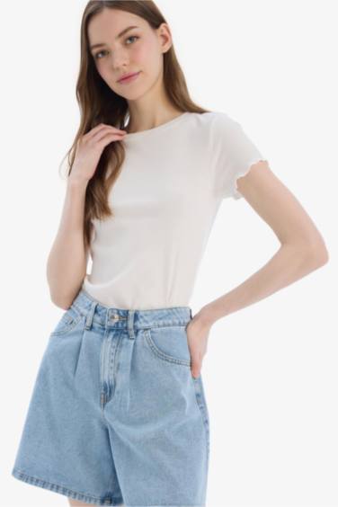 Fitted Crew Neck Basic Ribbed T-Shirt