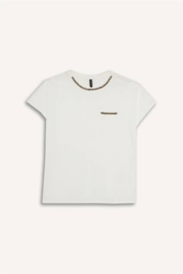 T-shirt imprimé à col rond et manches courtes