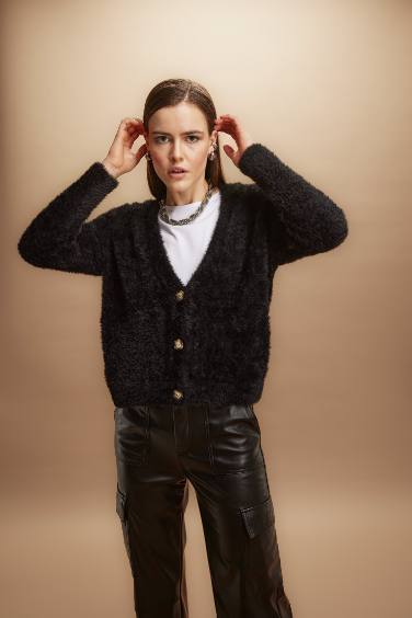 Oversıze Geniş Kalıp V Yaka Triko Hırka