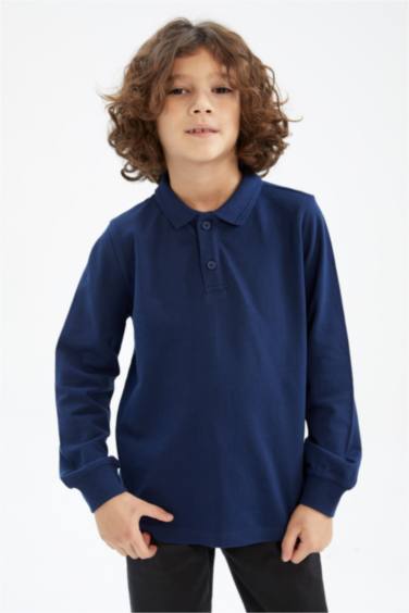 Boy Regular Fit Polo Neck Pique Long Sleeved Polo T-Shirt