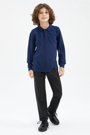 Boy Regular Fit Polo Neck Pique Long Sleeved Polo T-Shirt