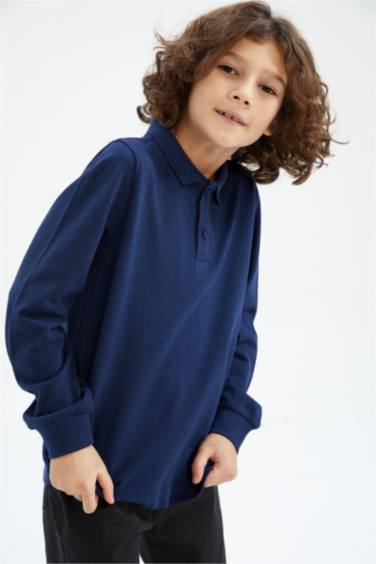 Boy Regular Fit Polo Neck Pique Long Sleeved Polo T-Shirt