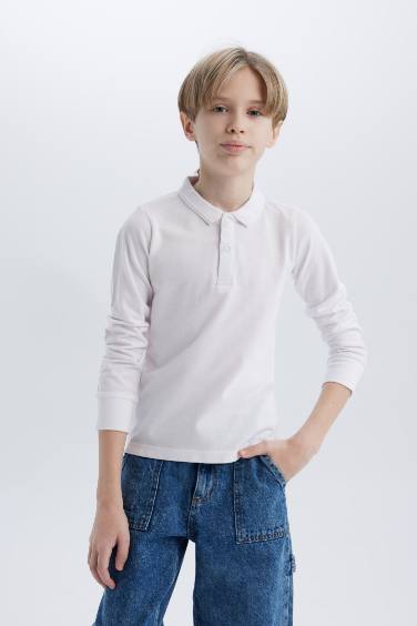 Boy Polo Neck Pique White School T-Shirt