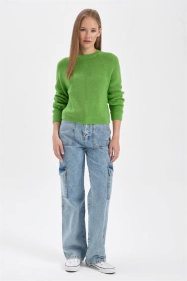 بلوز صوف تريكو قصة عادية بياخة مستديرة