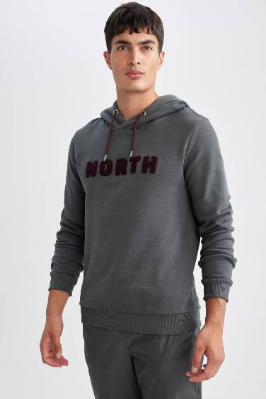 Regular Fit Kapüşonlu Baskılı Kalın Kumaş Sweatshirt