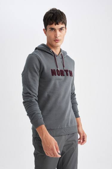 Regular Fit Kapüşonlu Baskılı Kalın Sweatshirt
