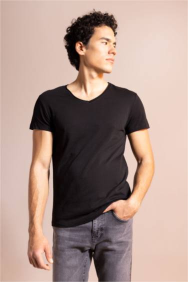 تيشيرت سادة قطن سليم فيت بياخة V