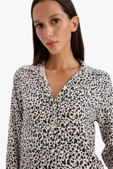 Регулярный фит, рубашка с принтом и длинными рукавами