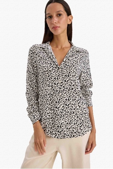 Регулярный фит, рубашка с принтом и длинными рукавами