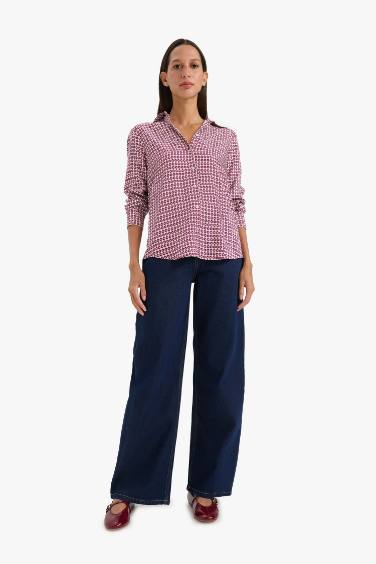 Regular Fit Shirt Collar Printed Long Sleeve Shirt