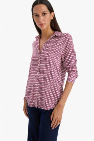 Regular Fit Shirt Collar Printed Long Sleeve Shirt