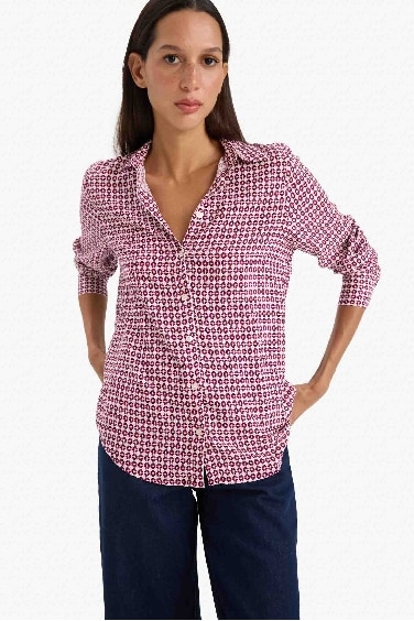 Regular Fit Shirt Collar Printed Long Sleeve Shirt