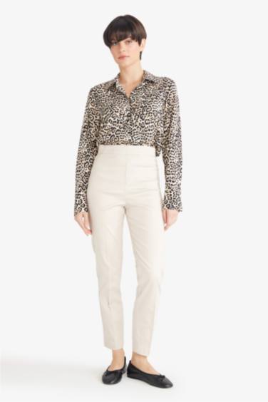 Regular Fit Shirt Collar Animal Print Long Sleeve Shirt