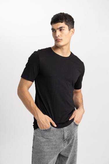 Slim Fit Crew Neck Short Sleeve Basic T-Shirt