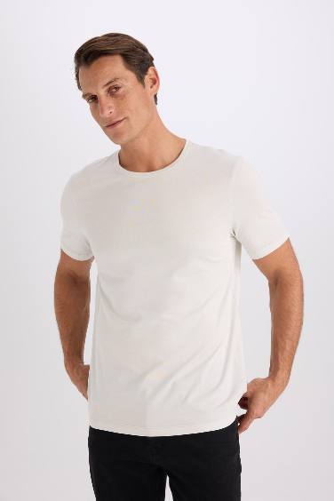 Slim Fit Dar Kesim Bisiklet Yaka Modal Karışımlı Pamuklu Basic Düz Kısa Kollu Tişört