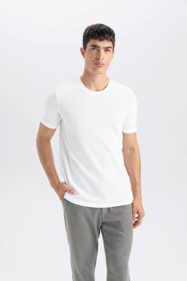 Slim Fit Crew Neck Basic White Short Sleeve T-Shirt