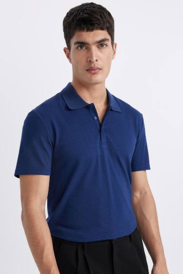 Slim Fit Polo Neck Short Sleeve Cotton Basic T-Shirt