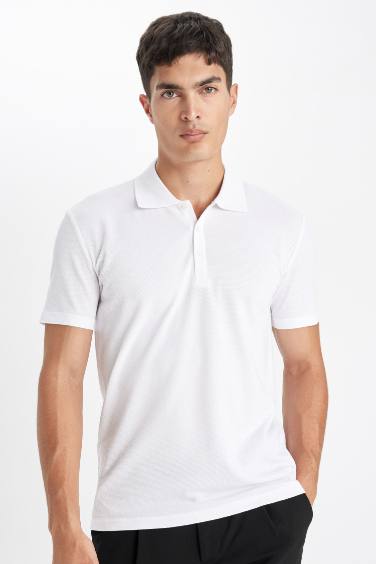 Slim Fit Polo Neck Short Sleeve Cotton Basic T-Shirt