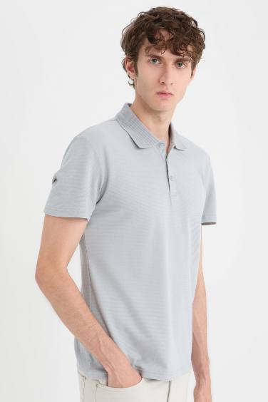 Slim Fit Polo Neck Short Sleeve Cotton Basic T-Shirt