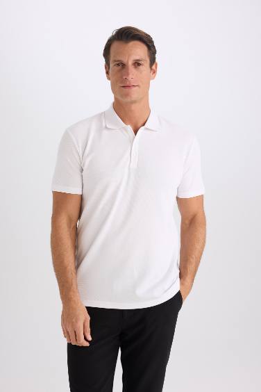 Slim Fit Polo Neck Short Sleeve Cotton Basic T-Shirt