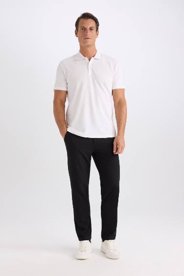 Slim Fit Dar Kesim Polo Yaka Kısa Kollu Pamuklu Basic Düz Tişört