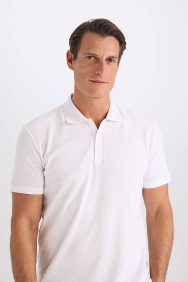 Slim Fit Dar Kesim Polo Yaka Kısa Kollu Pamuklu Basic Düz Tişört