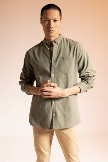 түймелі поло жағасы мақта Ұзын жеңді көйлек