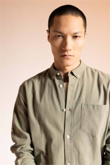 түймелі поло жағасы мақта Ұзын жеңді көйлек