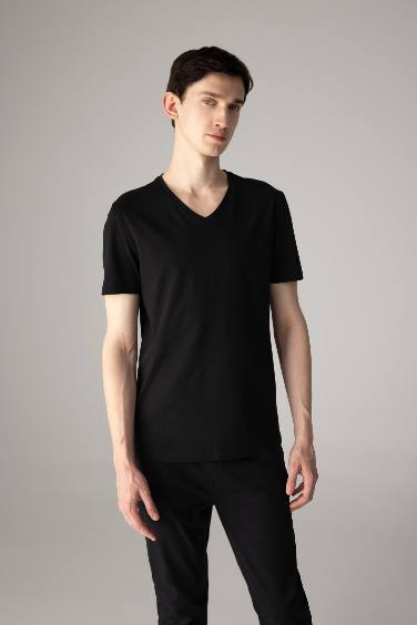 Slim Fit V Neck Basic Short Sleeve T-Shirt