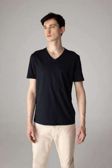 Slim Fit V-Neck Basic Short Sleeve T-Shirt