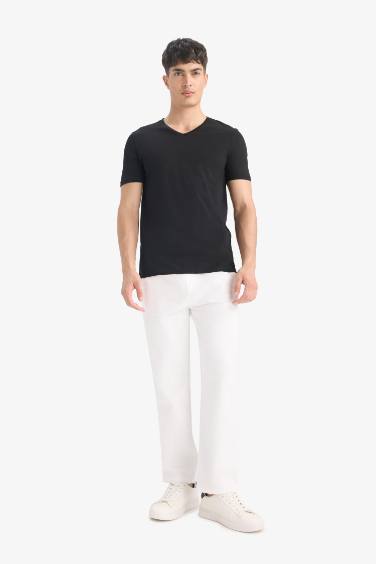 Slim Fit V Neck Basic Short Sleeve T-Shirt